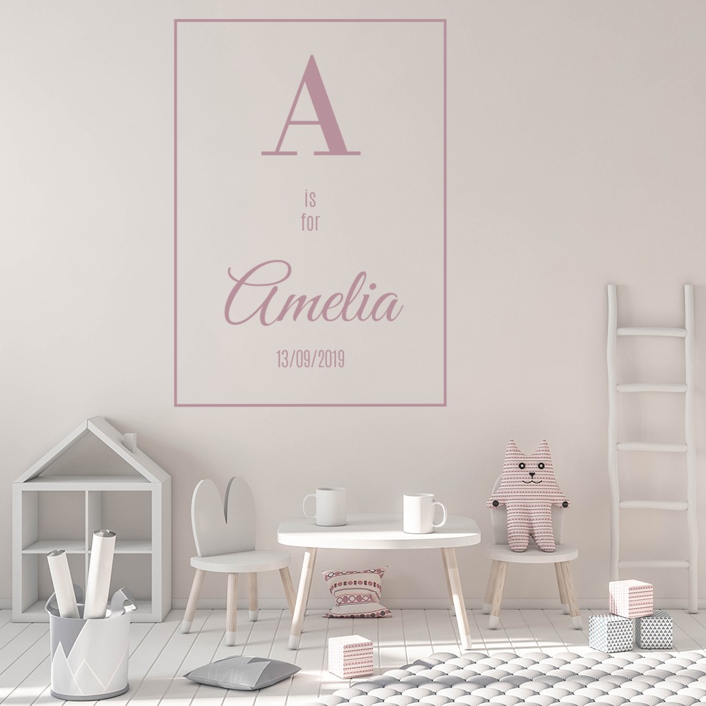 Personalised Name & Date Of Birth Nursery Wall Sticker