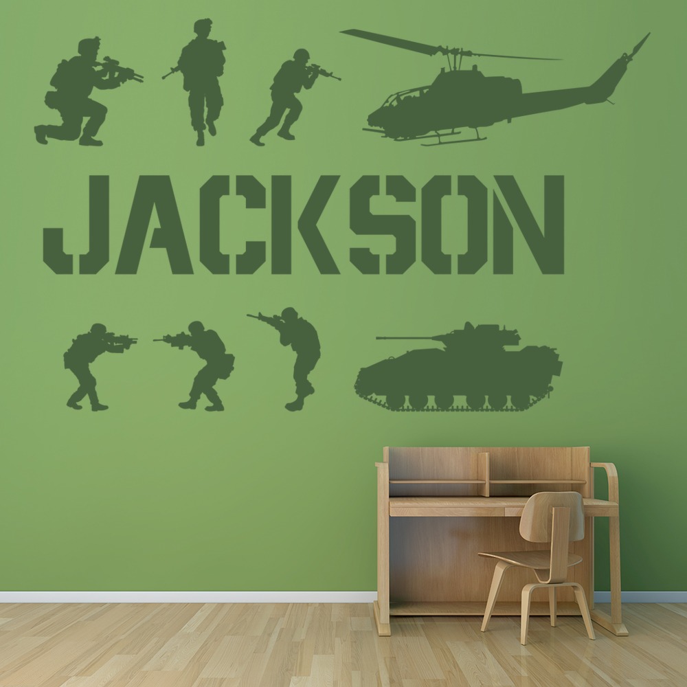 Personalised Name Army Scene Wall Sticker - Mod4