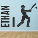 Personalised Name Cricket Batsman, Wickets & Stumps Wall Sticker