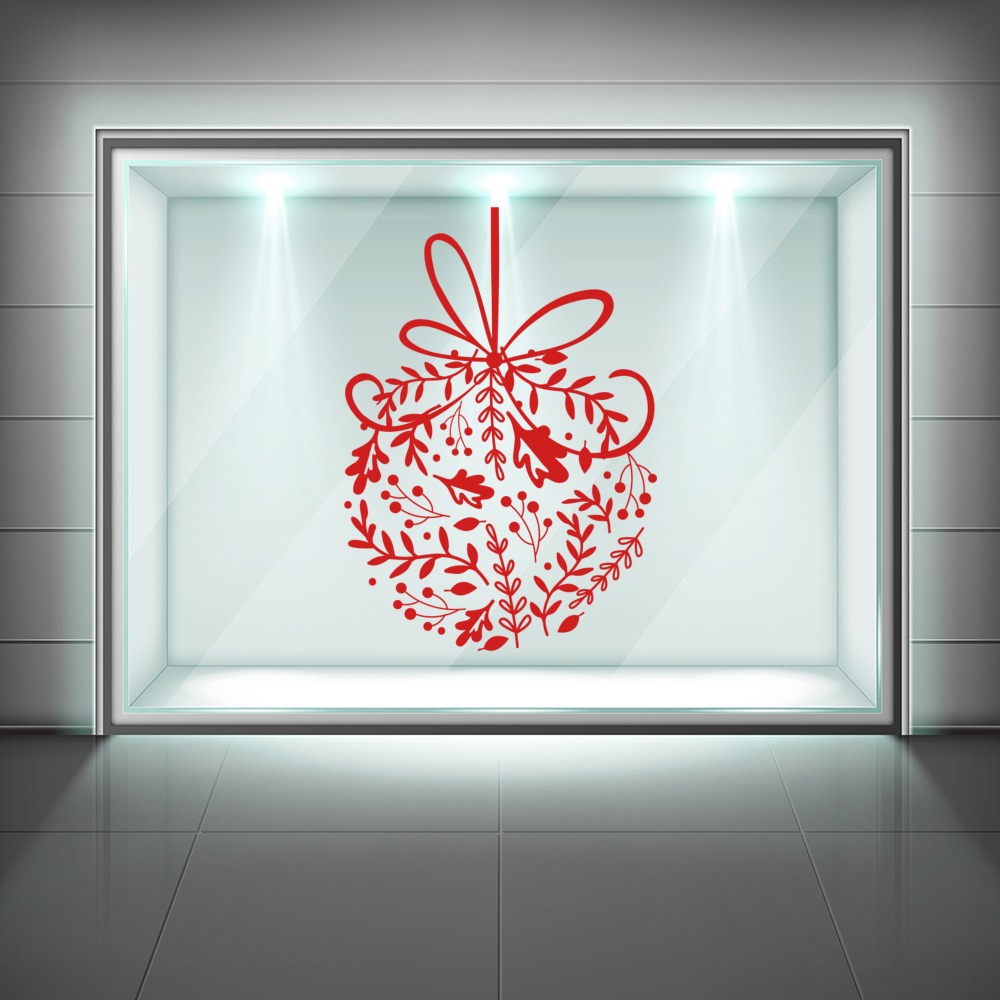 Festive Floral Christmas Bauble Window Sticker