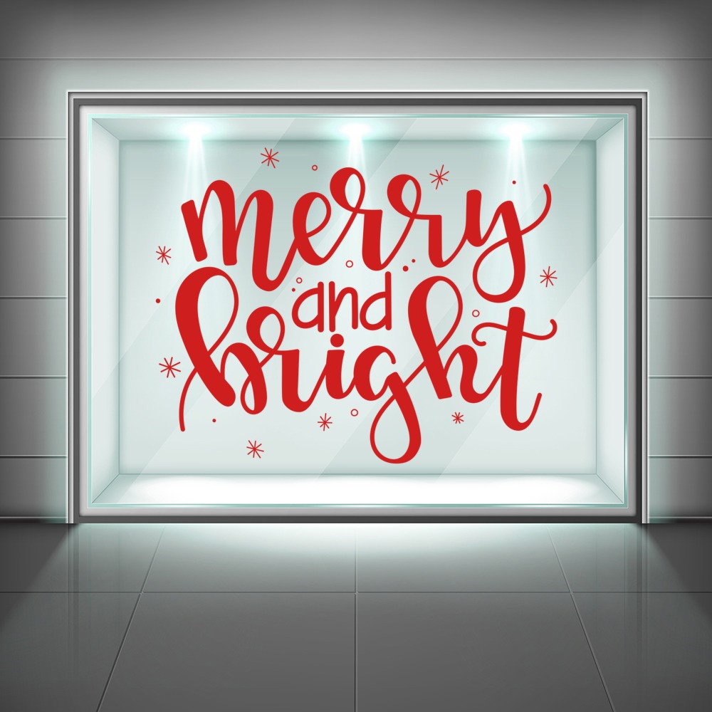 Merry & Bright Christmas Quote Window Sticker