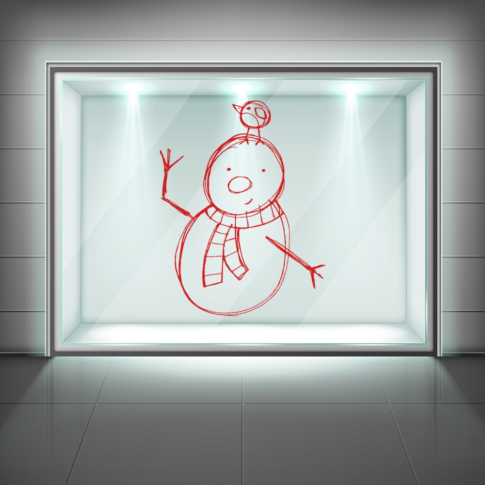 Snowman & Robin Christmas Window Sticker