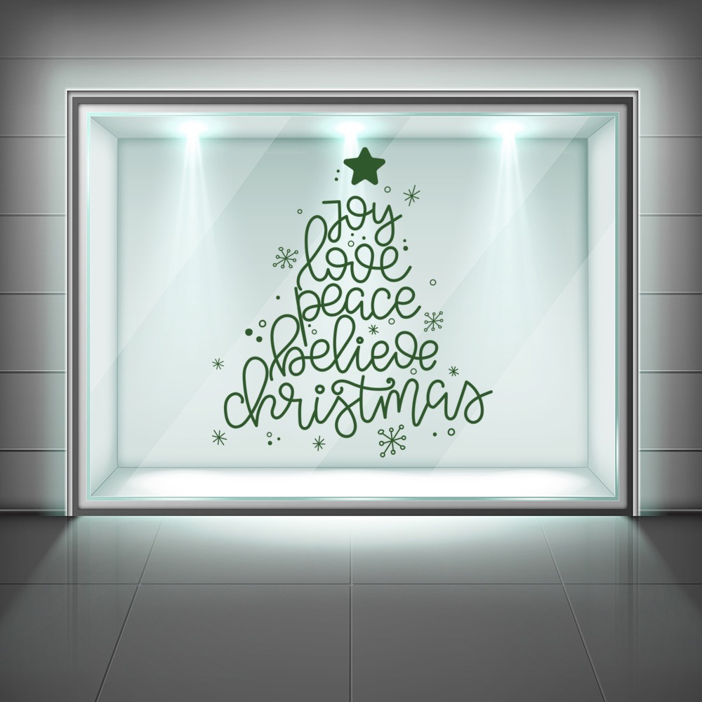 Joy Love Peace Christmas Tree Quote Window Sticker