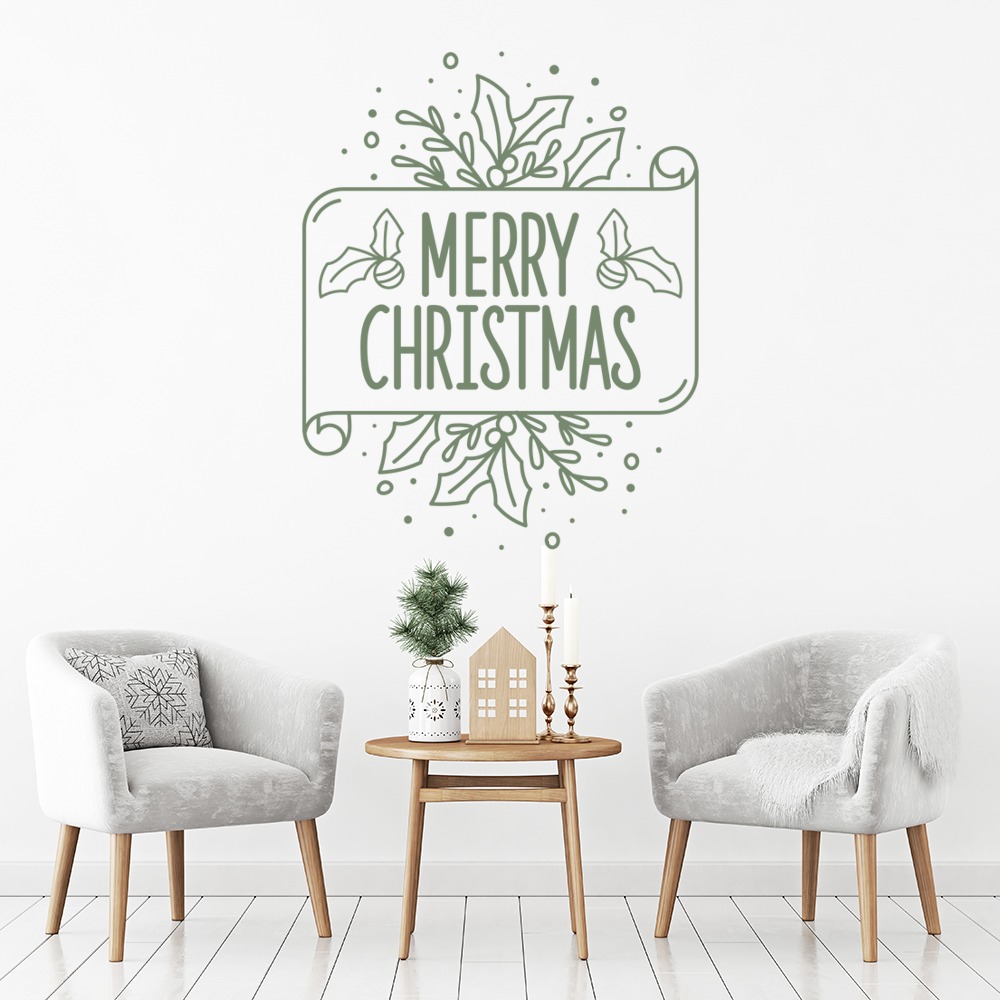 Merry Christmas Holly Design Wall Sticker - Mod9