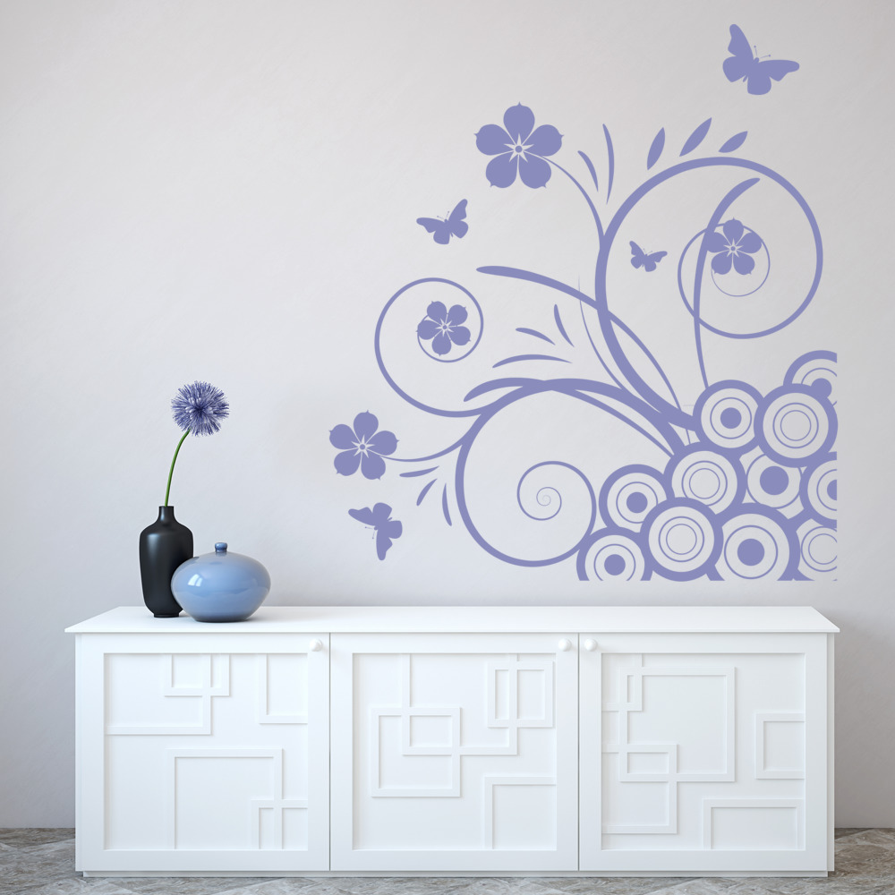 Floral Butterfly Flower Corner Wall Sticker