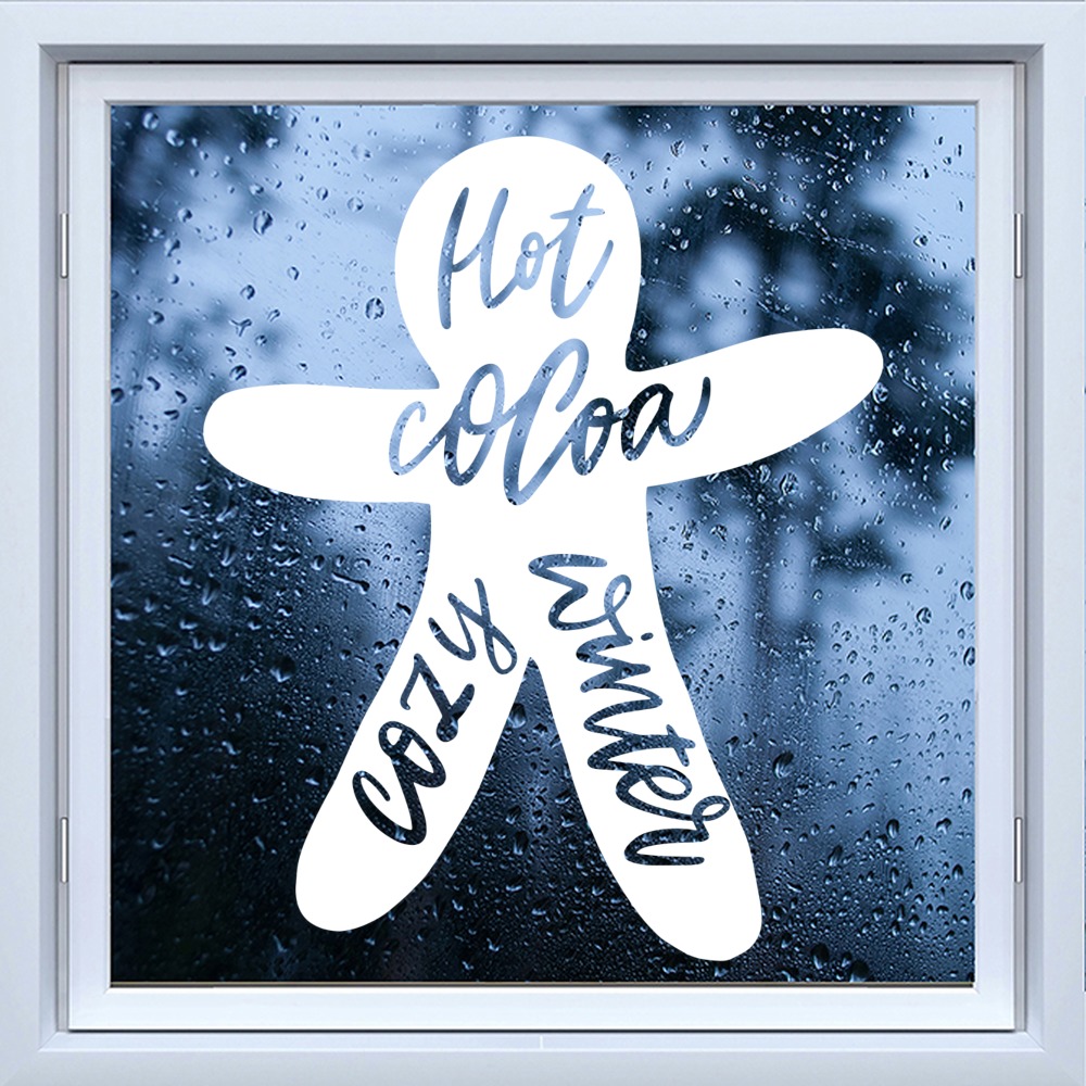 Hot Cocoa Gingerbread Man Cafe Shop Christmas Window Sticker