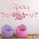 Personalised Name Swirl Rose Wall Sticker
