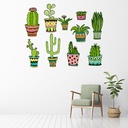 Cactus Green Prickly Plants Wall Sticker Set