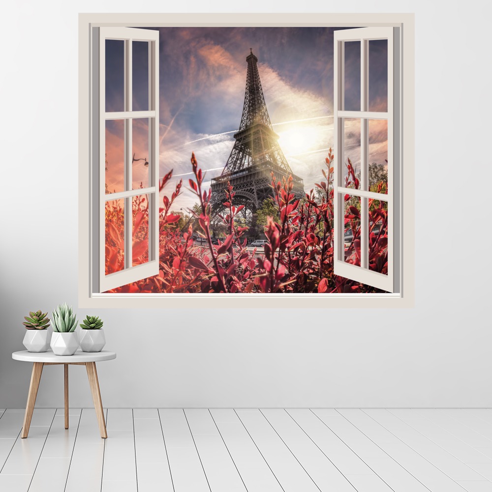 Cherry Blossom Eiffel Tower Paris 3D Window Wall Sticker