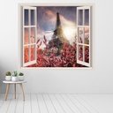 Cherry Blossom Eiffel Tower Paris 3D Window Wall Sticker
