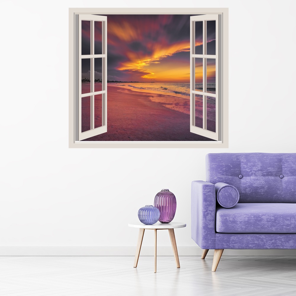 Caribbean Beach Sunset 3D Window Wall Sticker