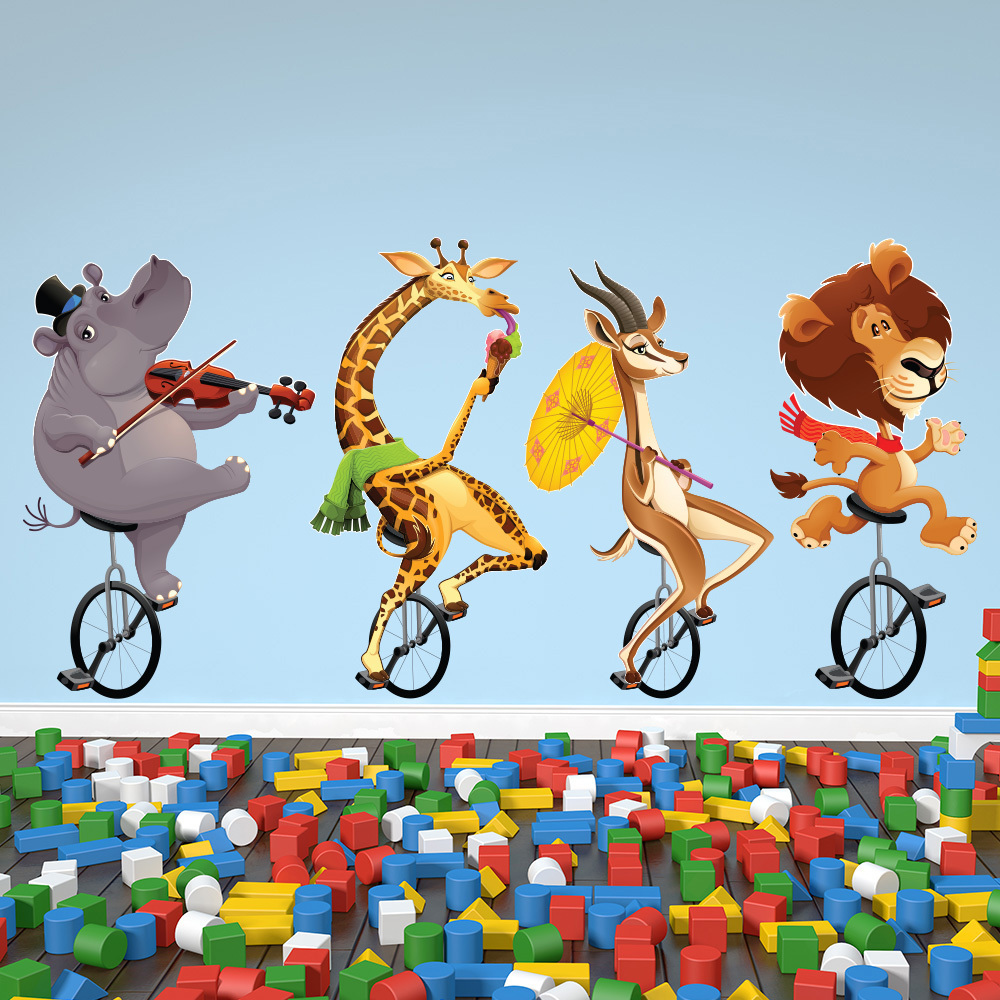 Circus Animals Giraffe Lion Wall Sticker Set