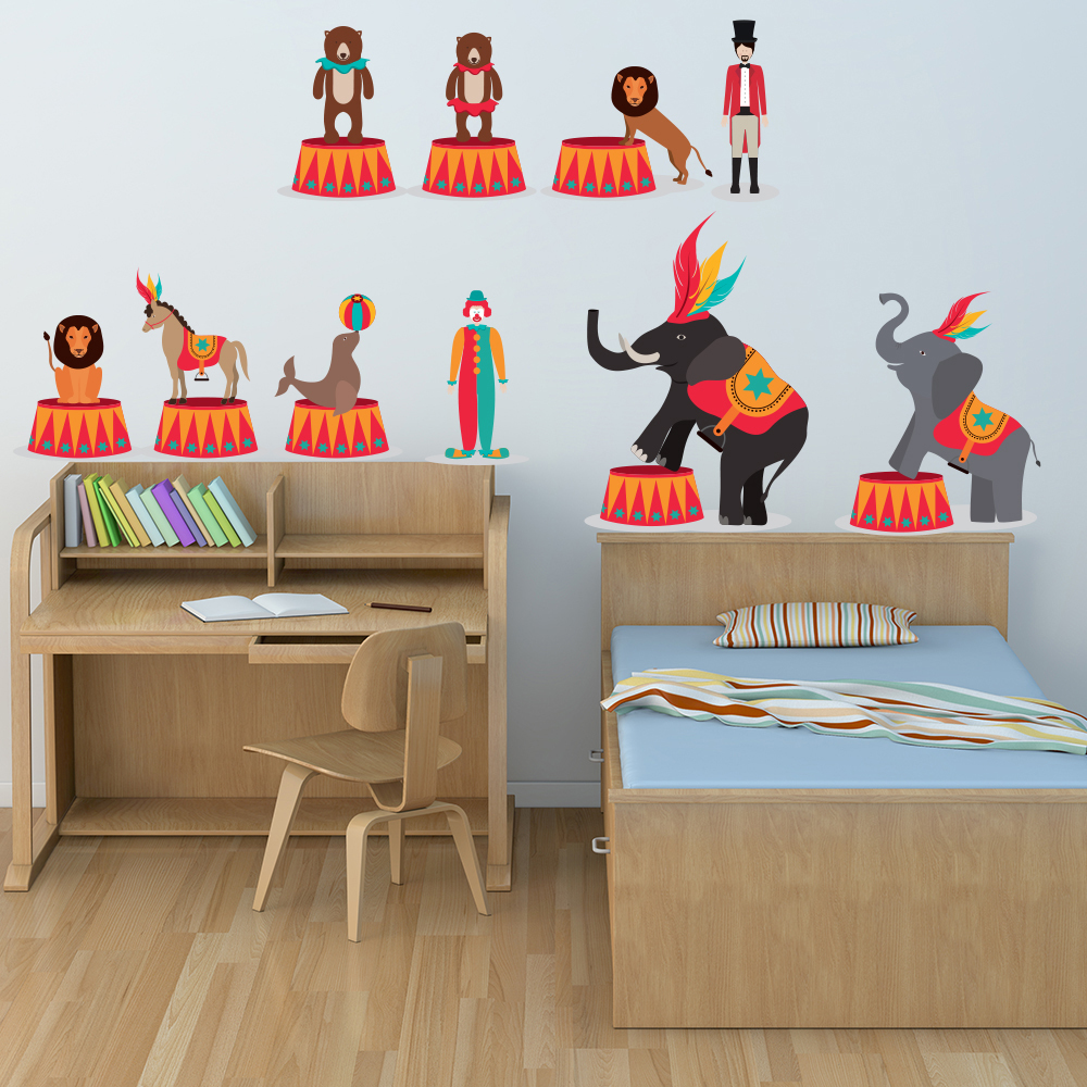 Circus Elephant Lion Animal Wall Sticker Set