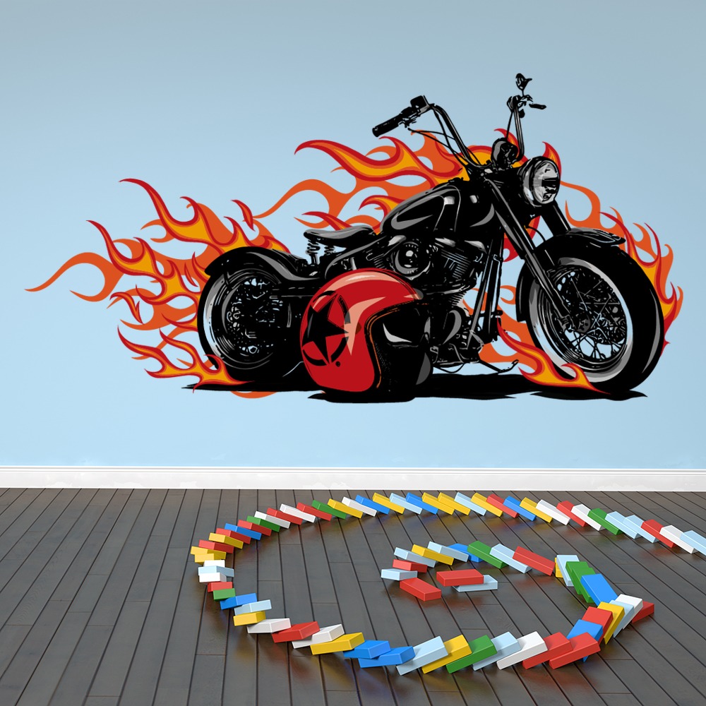Chopper Motorbike Flames Fire Wall Sticker