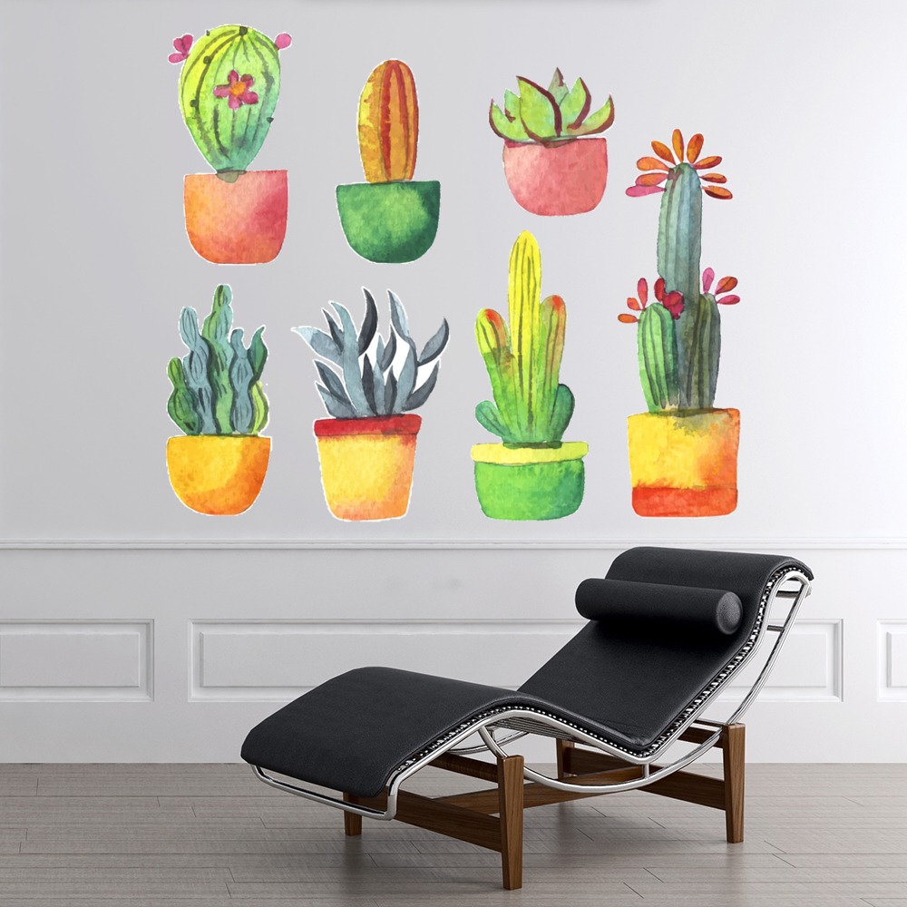 Colourful Cactus Desert Plant Wall Sticker Set