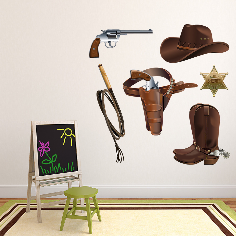 Cowboy Sheriff Badge Boots Wall Sticker Set
