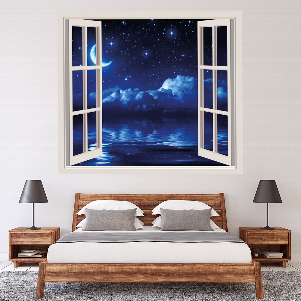 Crescent Moon, Clouds & Stars 3D Window Wall Sticker