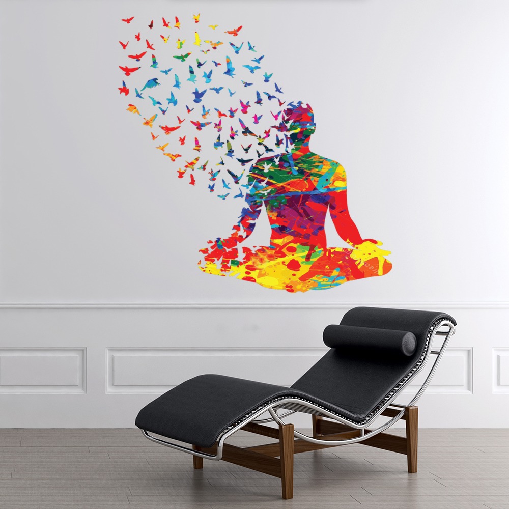 Colourful Yoga Meditation Pose Yoga Studio Decor Wall Sticker