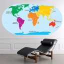 Continents World Map Educational Wall Sticker