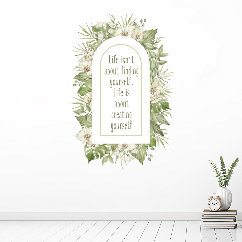 Creating Yourself Inspirational Quote Tropical Floral Frame Wall Sticker