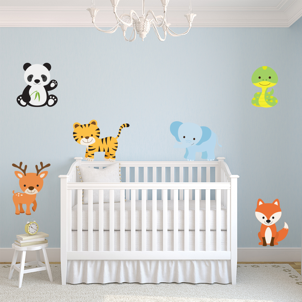 Cute Animals Elephant Tiger Wall Sticker Set