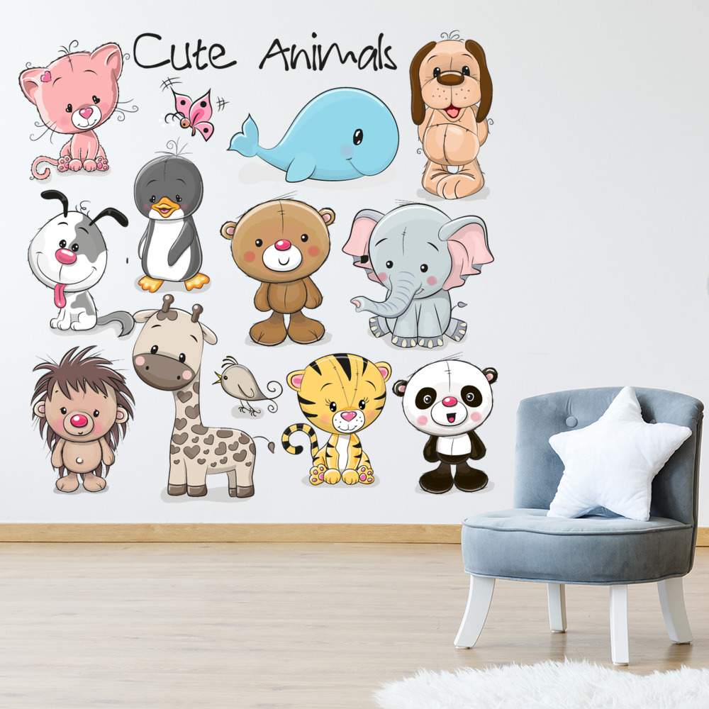 Cute Animals Cat Dog Giraffe Wall Sticker Set