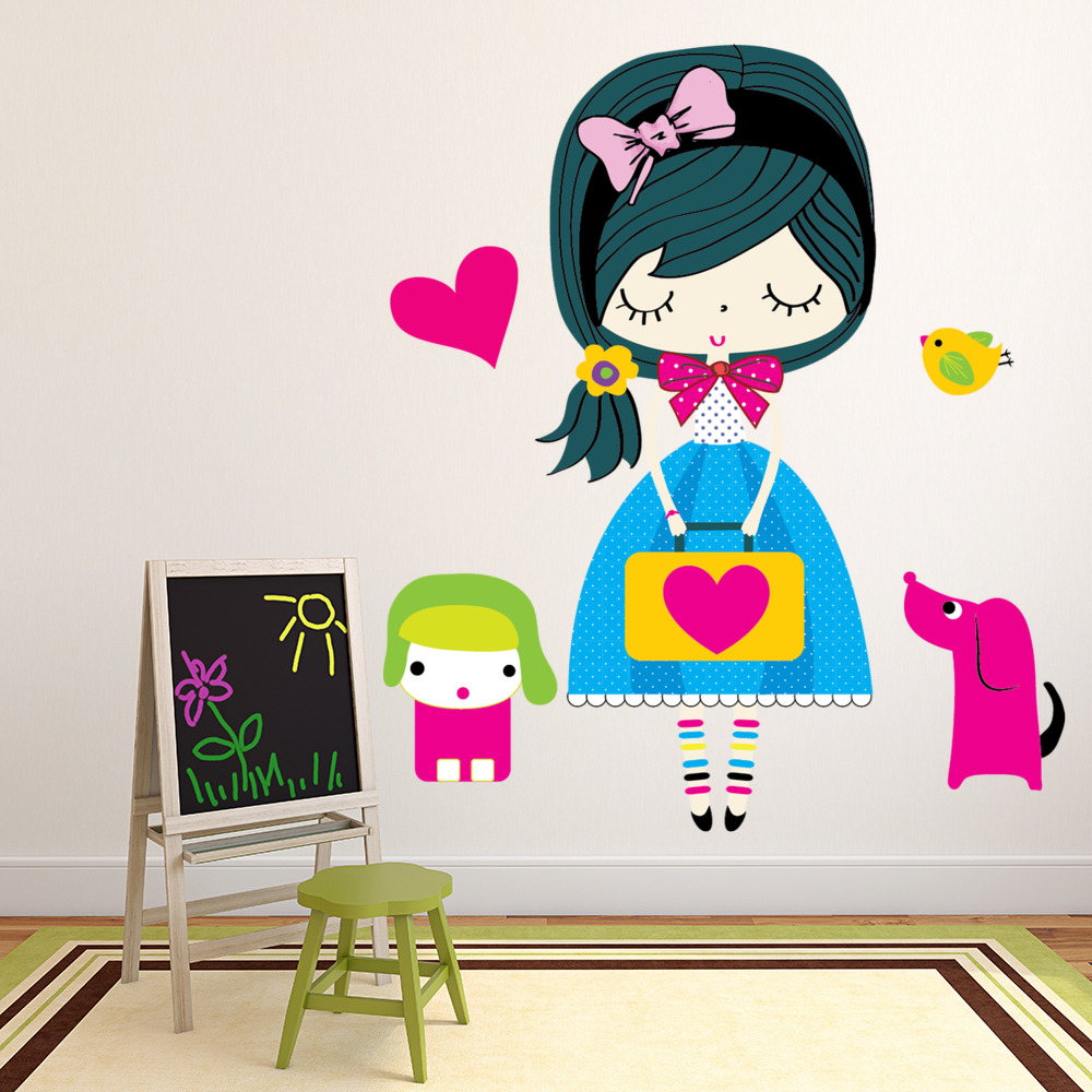 Cute Princess Dogs Bird Heart Wall Sticker