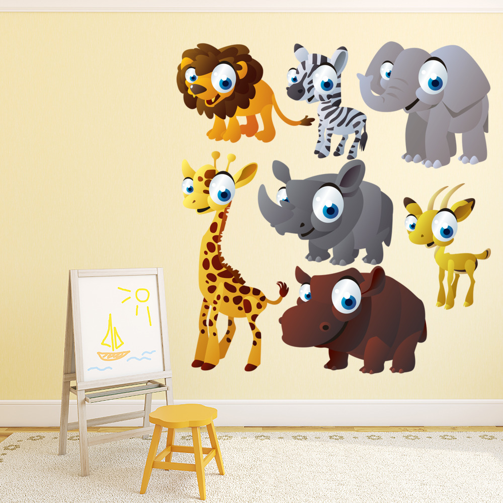 Cute Safari Animals Kids Wall Sticker Set