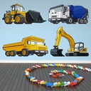 Digger Truck Construction Wall Sticker Set