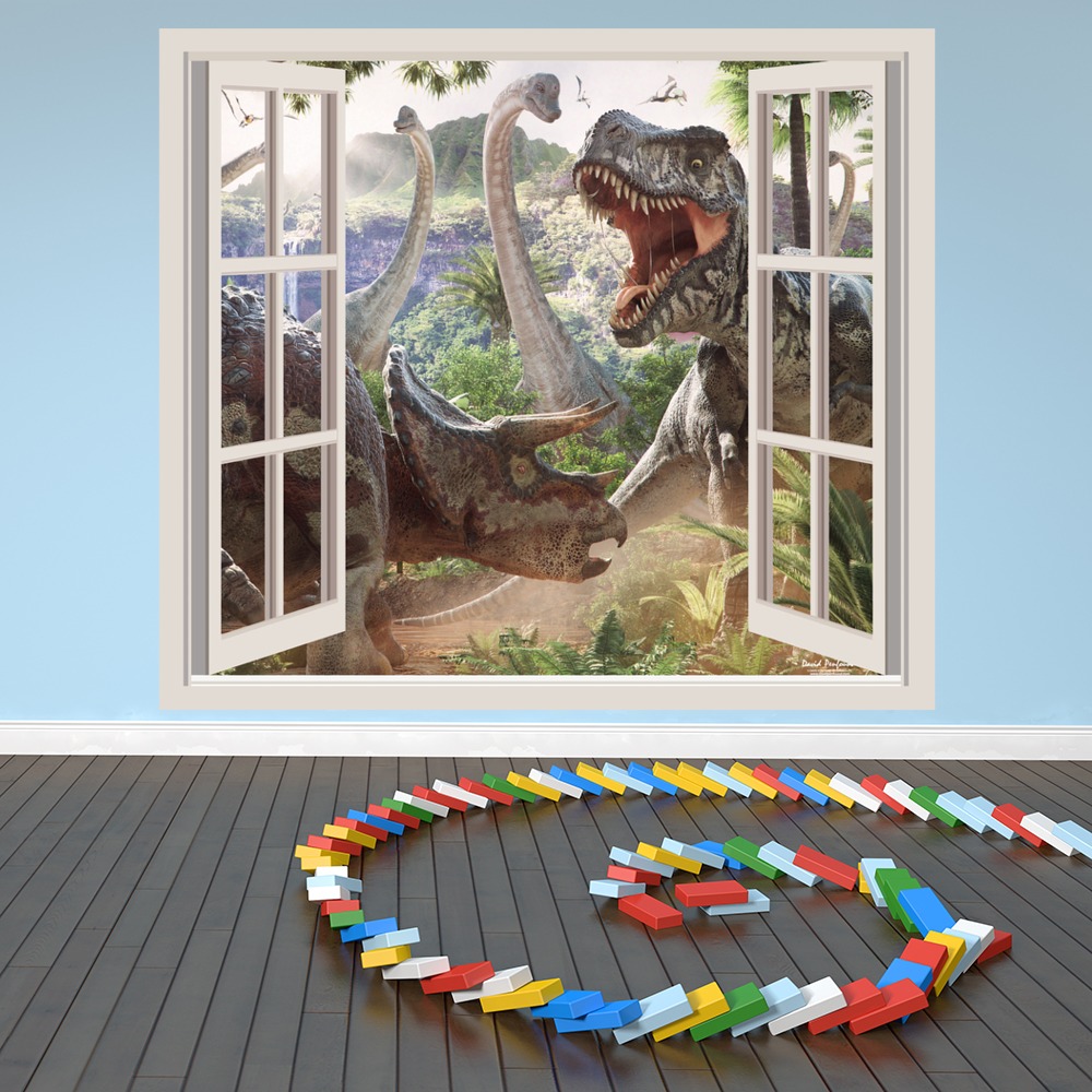 Dinosaur Battle 3D Window Wall Sticker