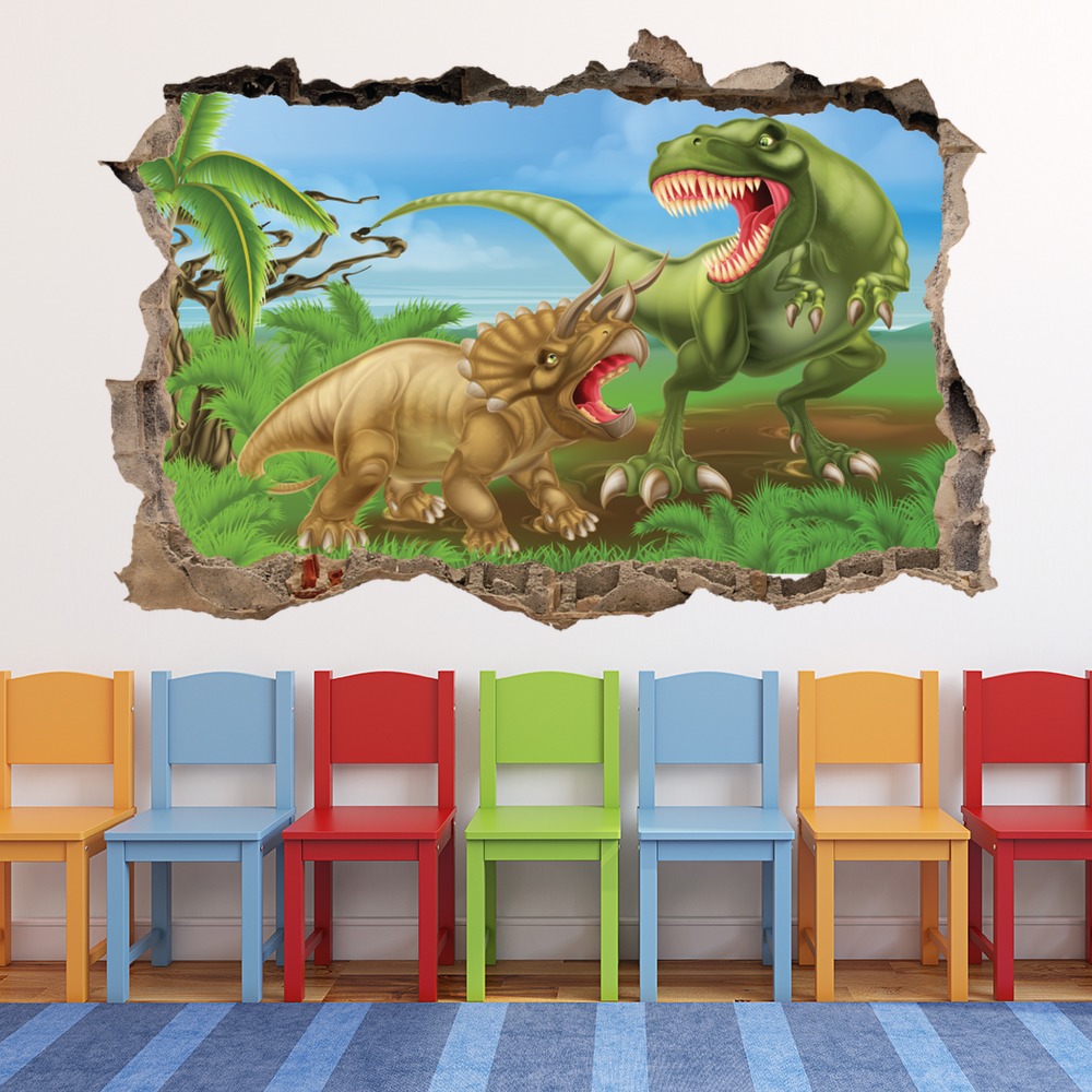 Dinosaur Battle 3D Hole In The Wall Sticker