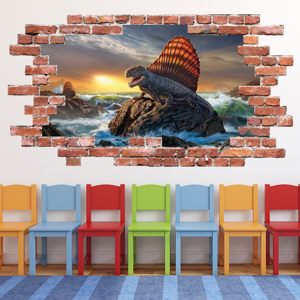 Dimetrodon Dinosaur Red Brick 3D Hole In The Wall Sticker