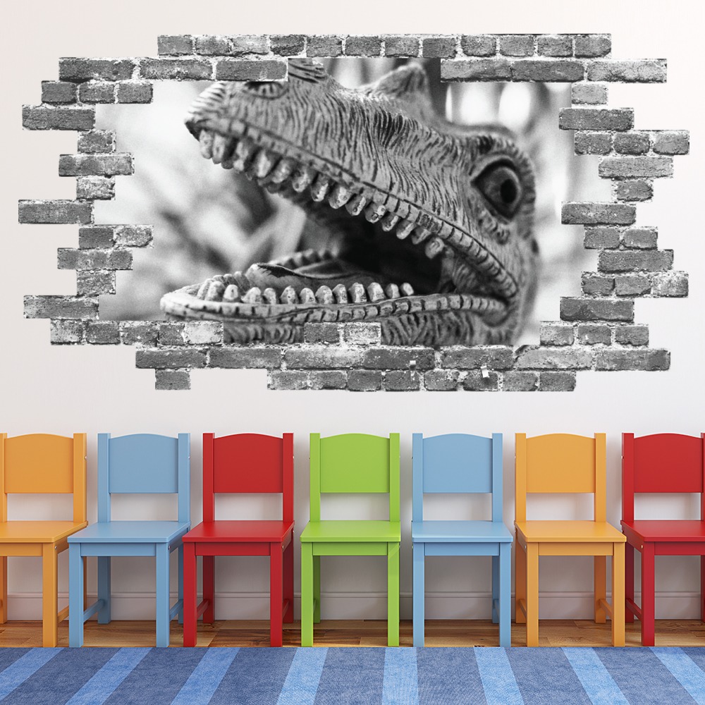 Dinosaur Grey Brick 3D Hole In The Wall Sticker