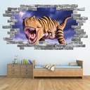 Dinosaur T-Rex Roar Grey Brick 3D Hole In The Wall Sticker