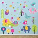Elephant Flowers, & Trees Wall Sticker Set