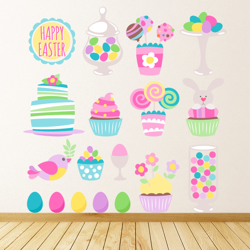 Easter Eggs Cakes Wall Sticker Set
