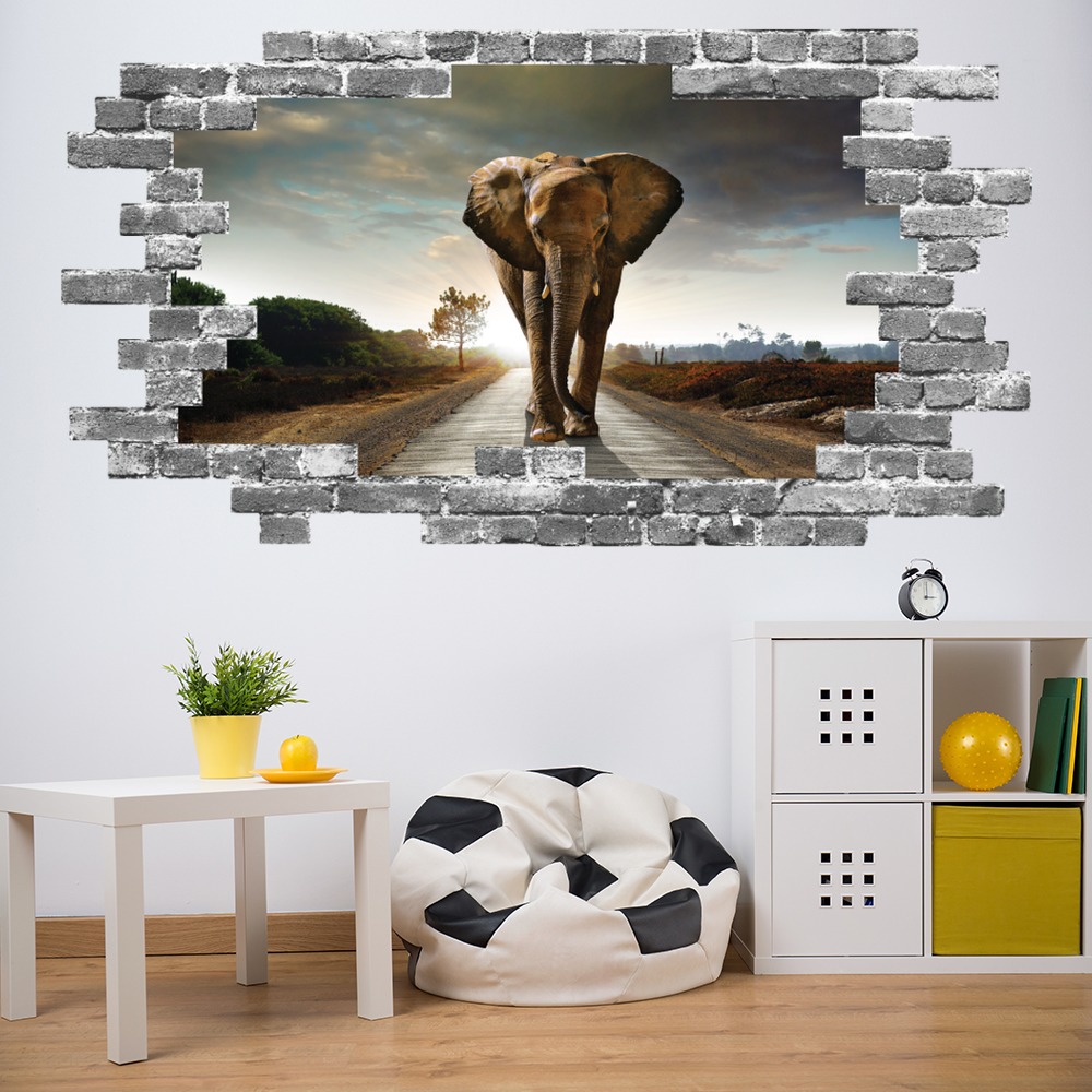 Elephant Road Grey Brick 3D Hole In The Wall Sticker