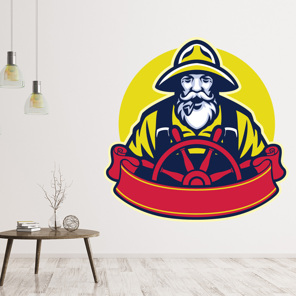 Fisherman And Pipe Fishing Logo Wall Sticker