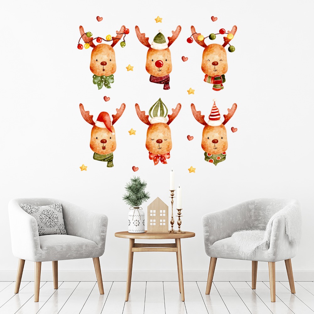 Festive Reindeer Stars & Hearts Christmas Wall Sticker
