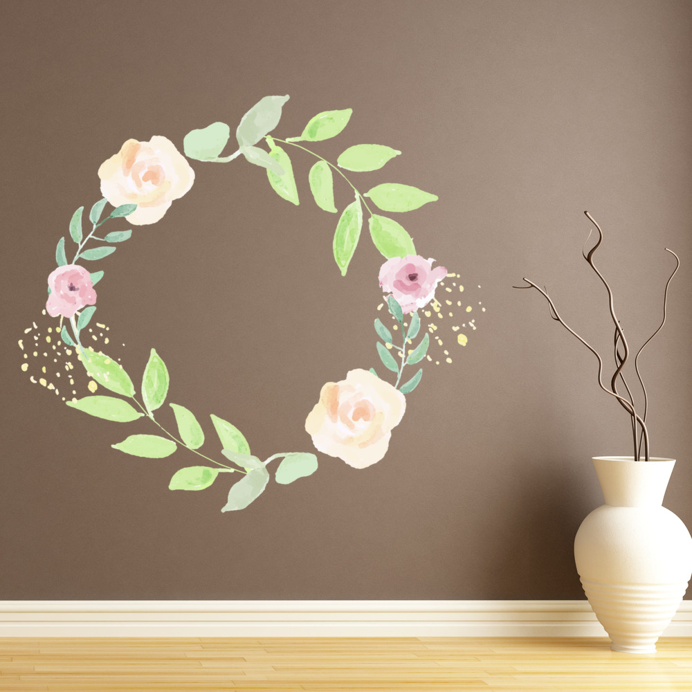 Flower Wreath Frame Floral Leaves Wall Sticker