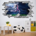 Football Player Striker Grey Brick 3D Hole In The Wall Sticker