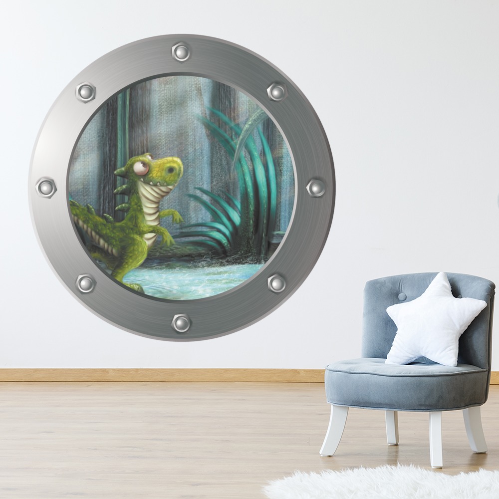 Friendly Dinosaur Porthole Wall Sticker