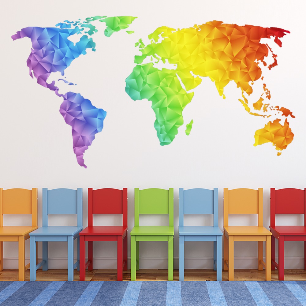 Geometric World Map Educational Wall Sticker