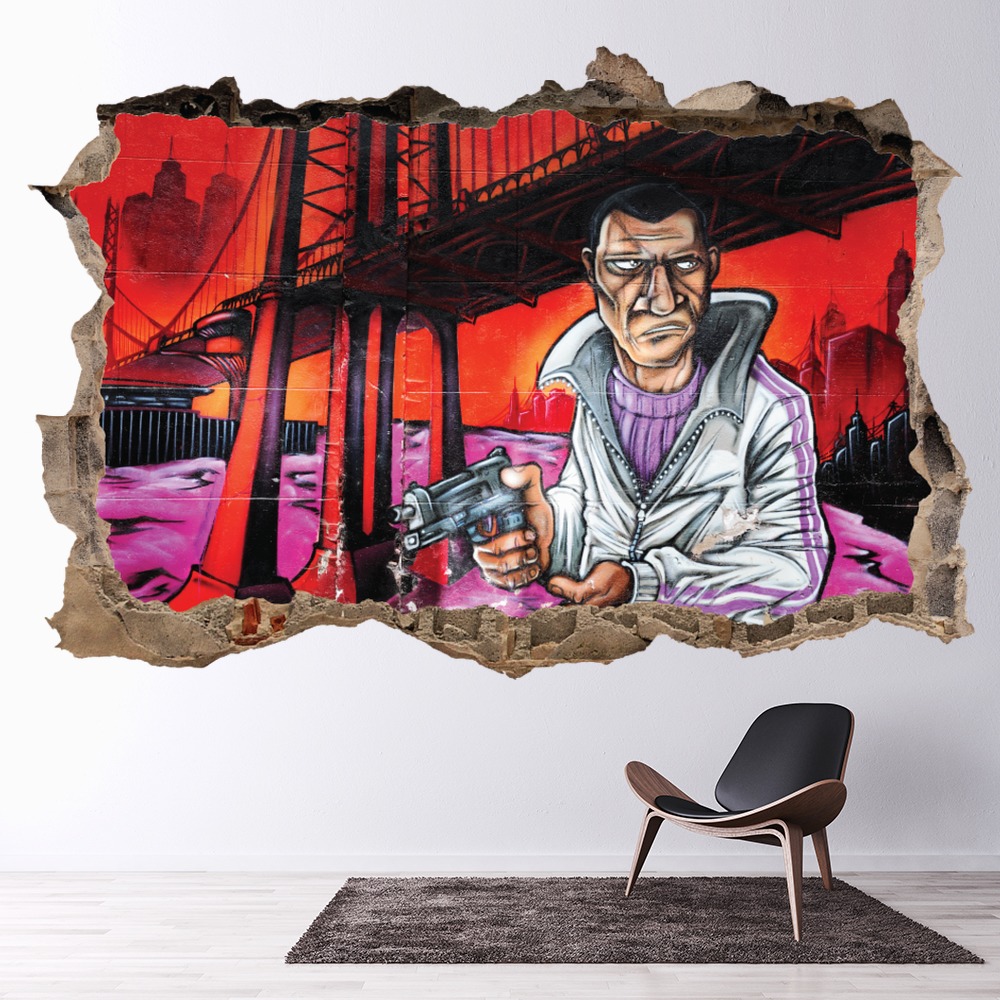 Graffiti Gangsta 3D Hole In The Wall Sticker