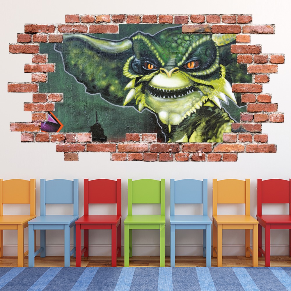 Graffiti Gremlin Red Brick 3D Hole In The Wall Sticker