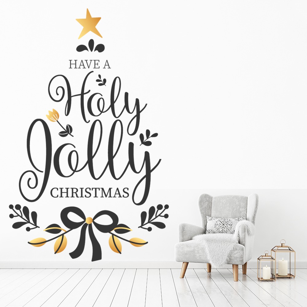 Gold & Black Design Holly Jolly Christmas Wall Sticker