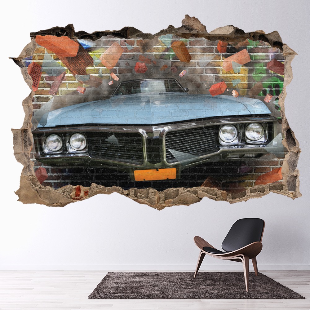 Graffiti Car 3D Hole In The Wall Sticker