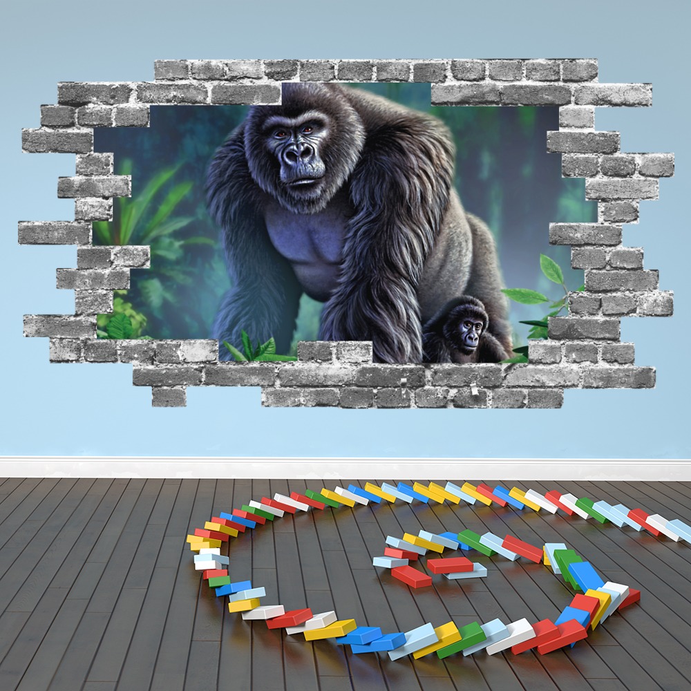 Gorilla Jungle Grey Brick 3D Hole In The Wall Sticker