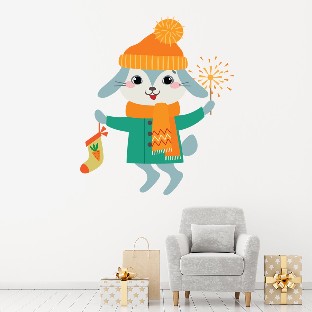 Festive Bunny Christmas Wall Sticker