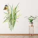 Green Reed Flower Little Bird Wall Sticker